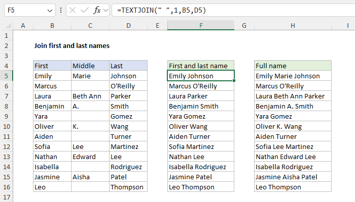 Excel Join first and last name