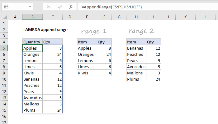 Excel LAMBDA append range