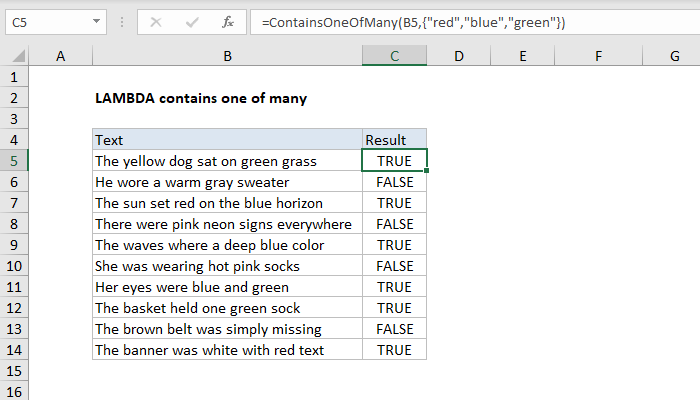Excel LAMBDA contains one of many