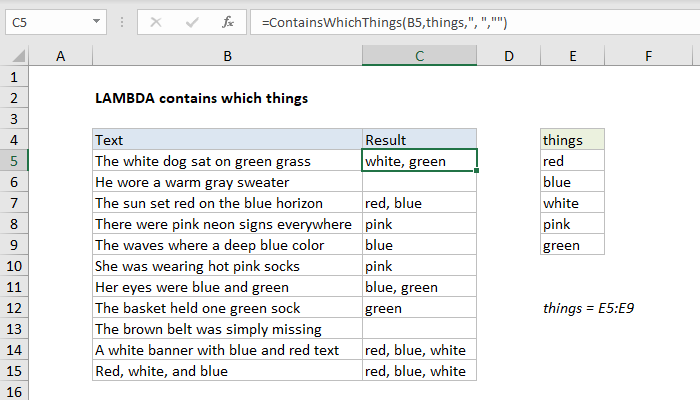 Excel LAMBDA contains which things