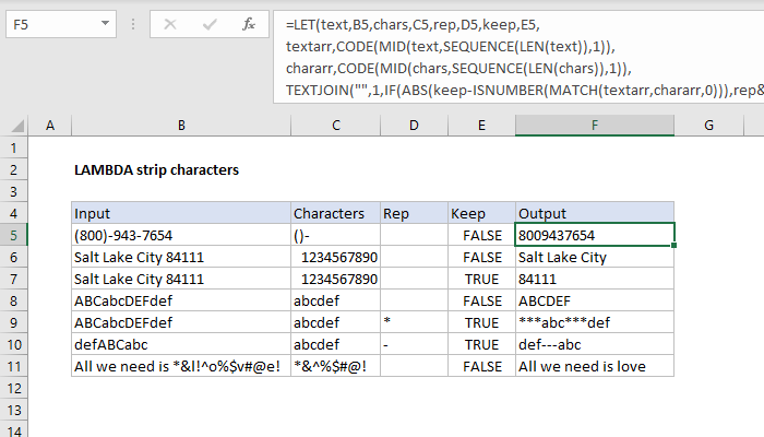 Excel LAMBDA strip characters