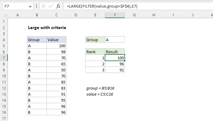 Excel Large with criteria