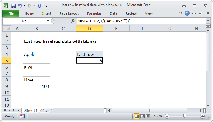 Excel Last row in mixed data with blanks