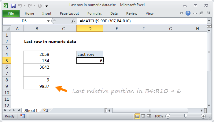 Excel Last row in numeric data