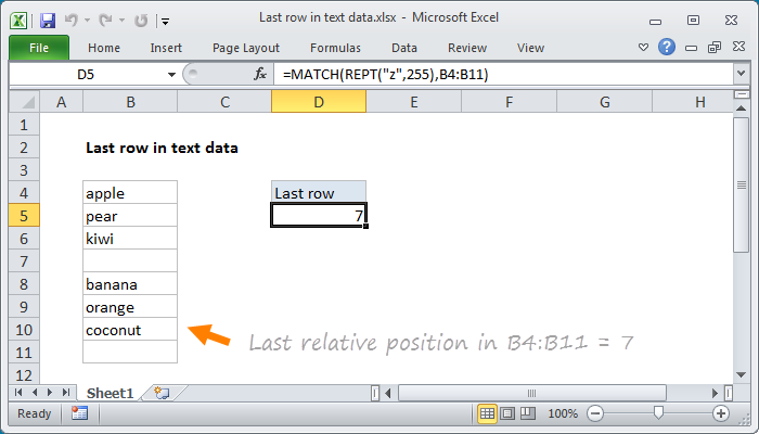Excel Last row in text data