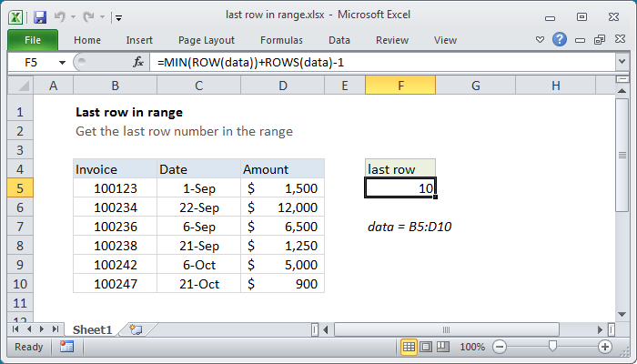 Excel Last row number in range