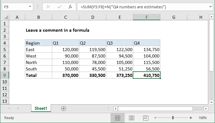Excel Leave a comment in a formula