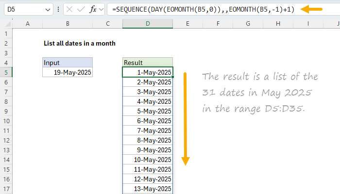 Excel List all dates in a month
