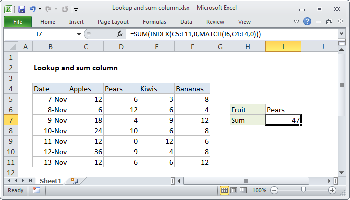 Excel Lookup and sum column