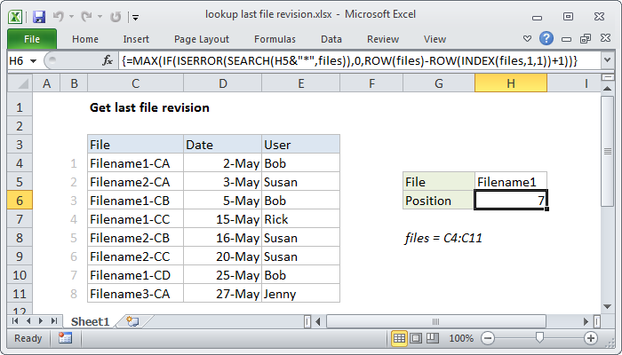 Excel Lookup last file revision