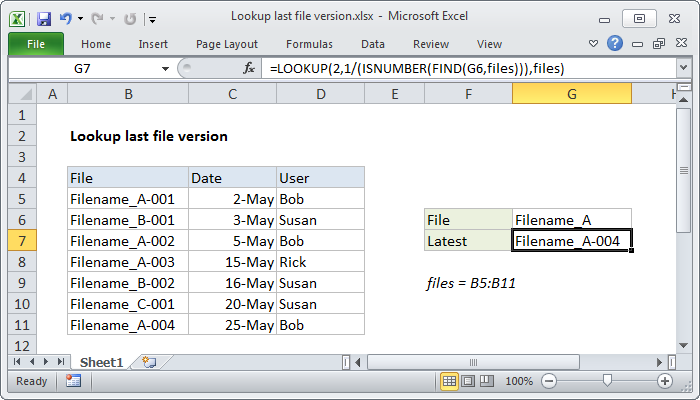 Excel Lookup last file version