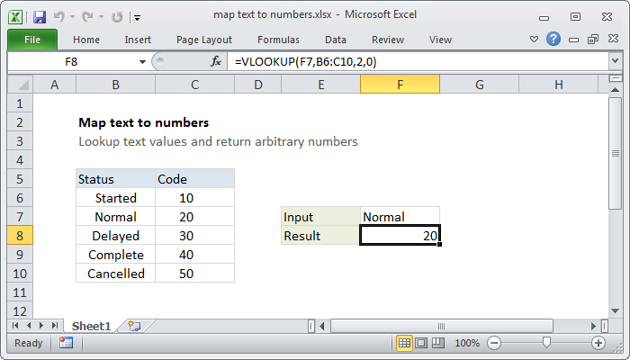 Excel Map text to numbers