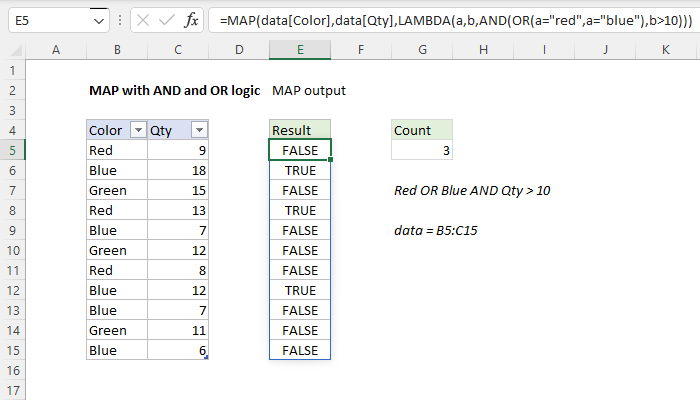 Excel MAP with AND and OR logic