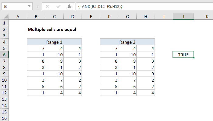 Excel Multiple cells are equal
