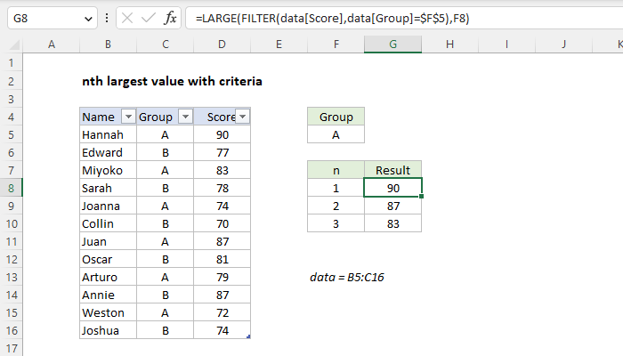 Excel nth largest value with criteria
