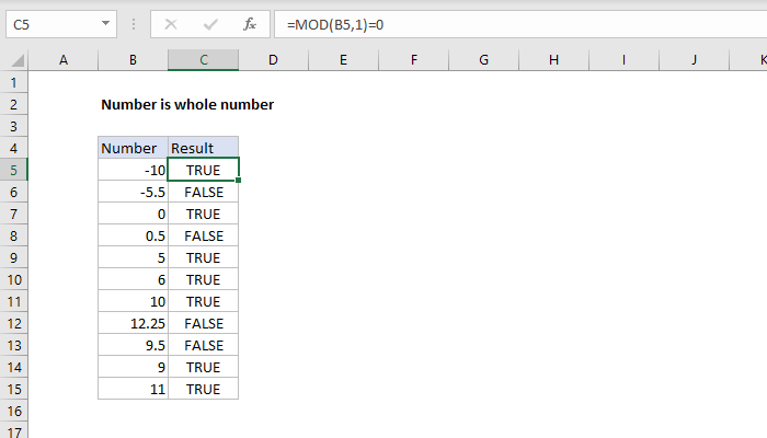 Excel Number is whole number