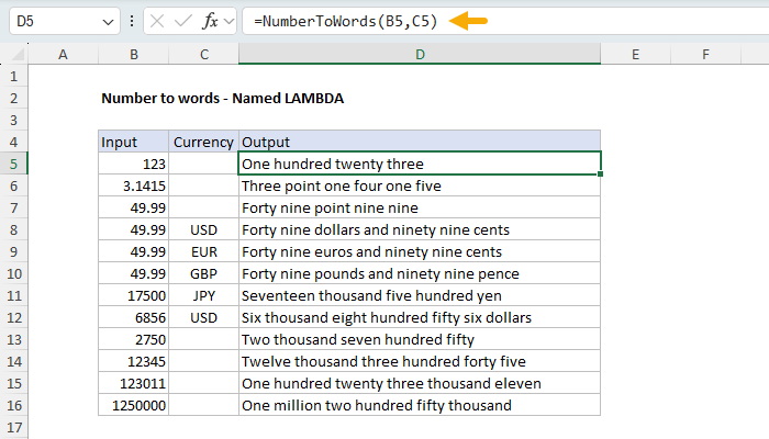 Excel Number to words