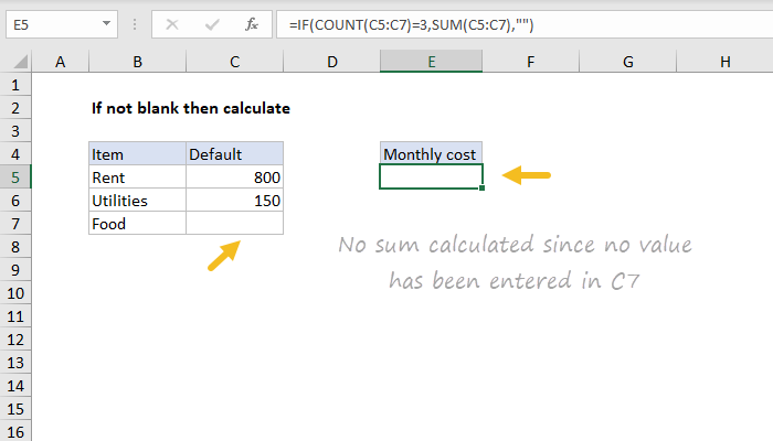 Excel Only calculate if not blank