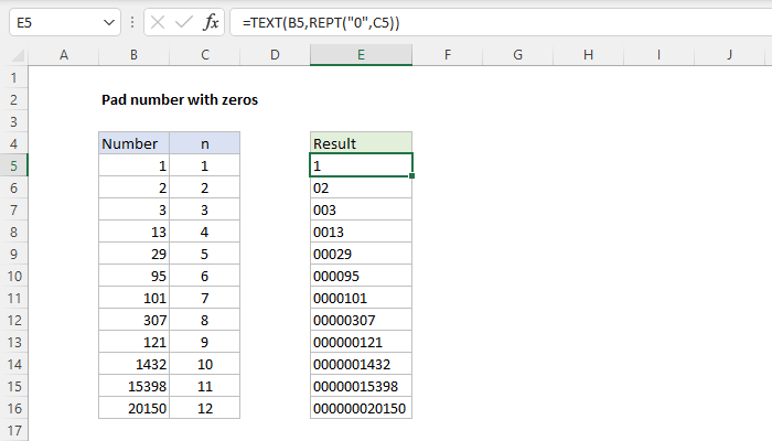 Excel Pad a number with zeros