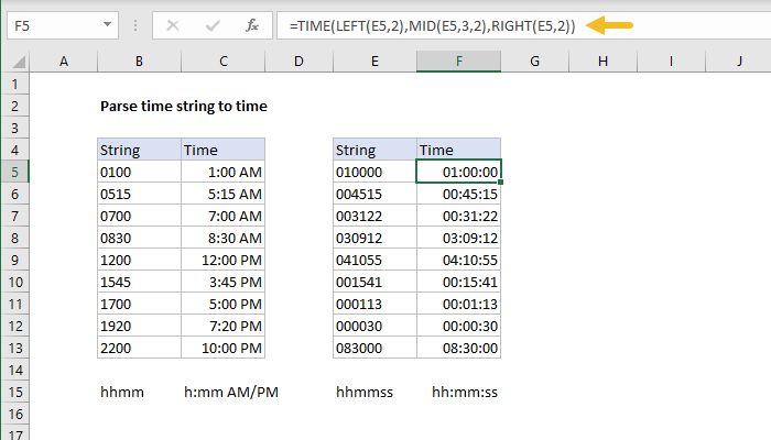 Excel Parse time string to time