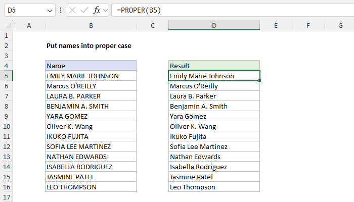 Excel Put names into proper case
