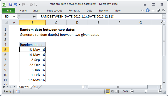 Excel Random date between two dates