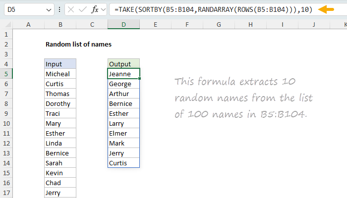 Excel Random list of names