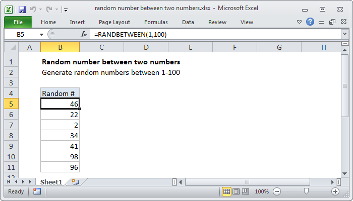 Excel Random number between two numbers