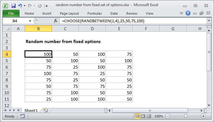 Excel Random number from fixed set of options