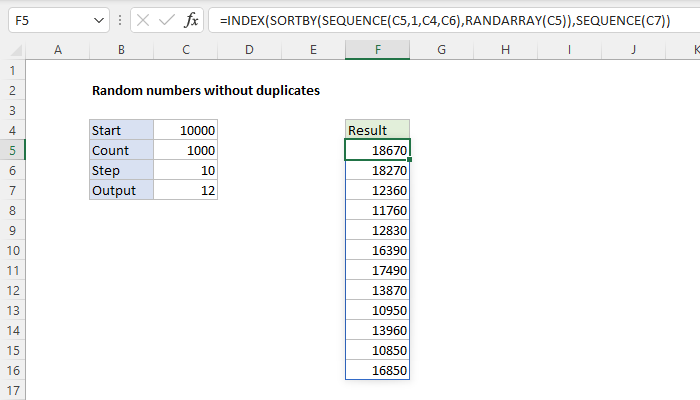 Random numbers without duplicates