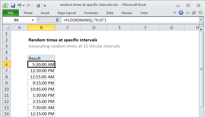 Excel Random times at specific intervals