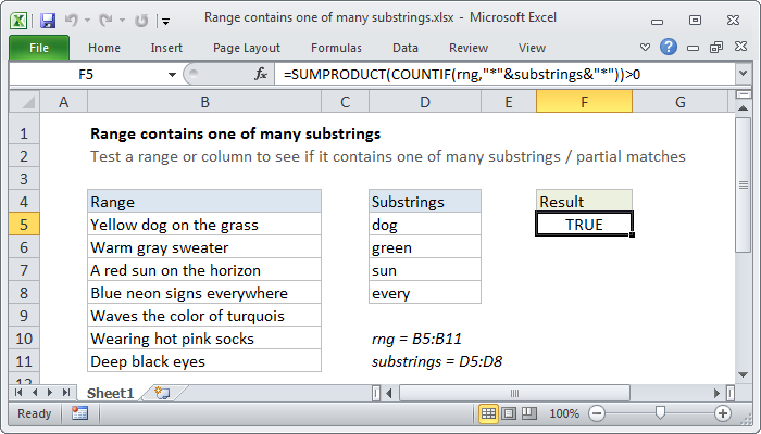 Excel Range contains one of many substrings
