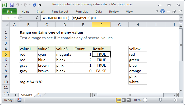 Excel Range contains one of many values