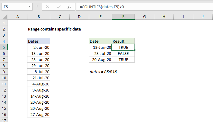 Excel Range contains specific date