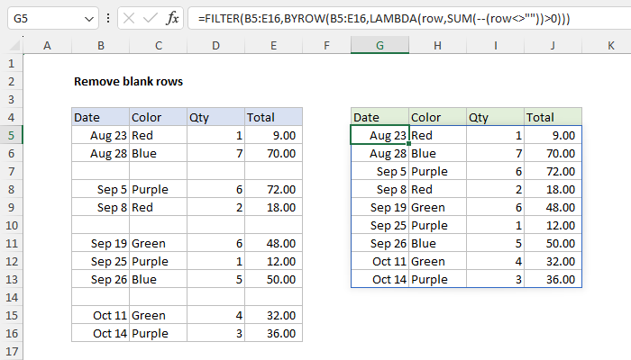 Excel Remove blank rows