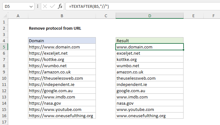 Excel Remove protocol from URL