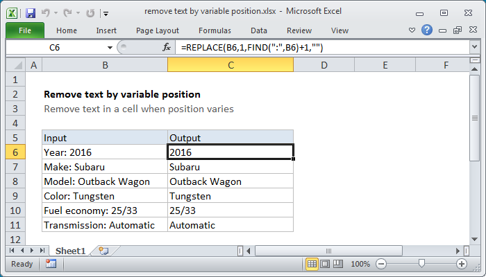 Excel Remove text by variable position