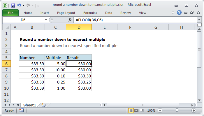 Excel Round a number down to nearest multiple