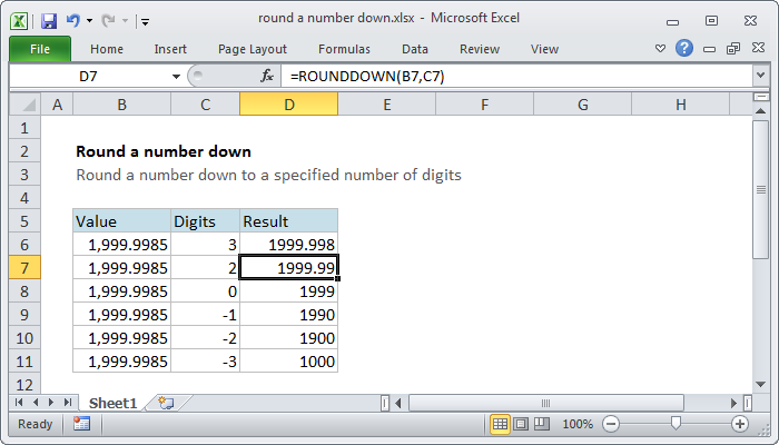 Excel Round a number down