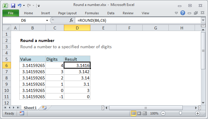 Excel Round a number