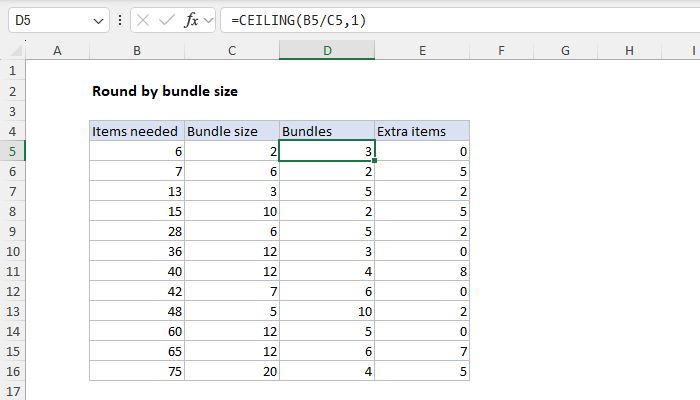 Excel Round by bundle size