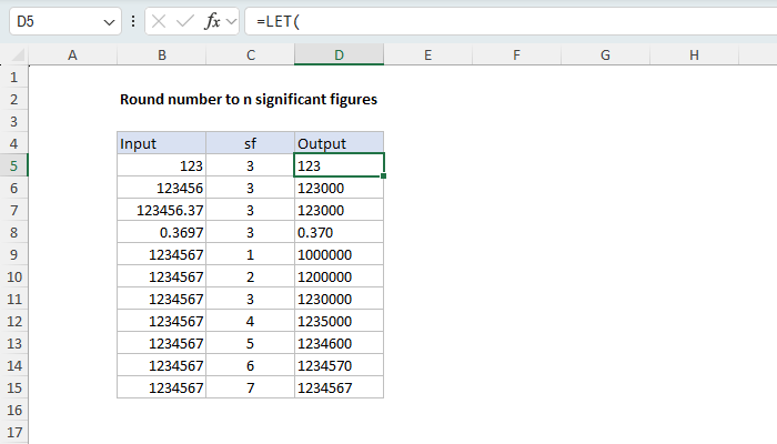 Excel Round number to n significant figures