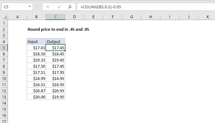 Excel Round price to end in .45 or .95