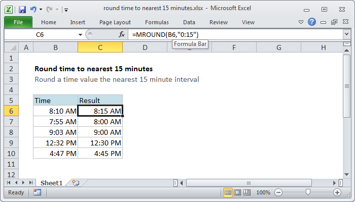 Excel Round time to nearest 15 minutes