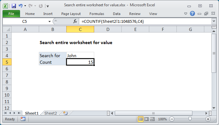 Search entire worksheet for value