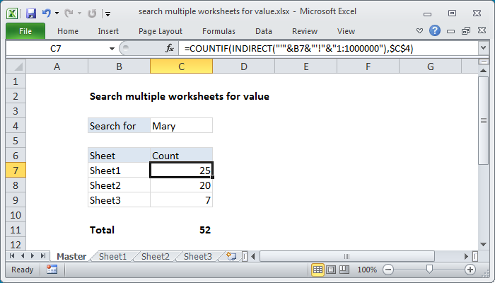 Excel Search multiple worksheets for value