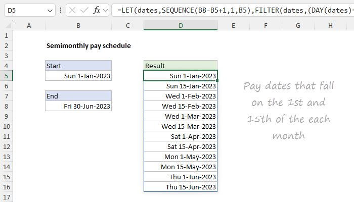 Excel Semimonthly pay schedule