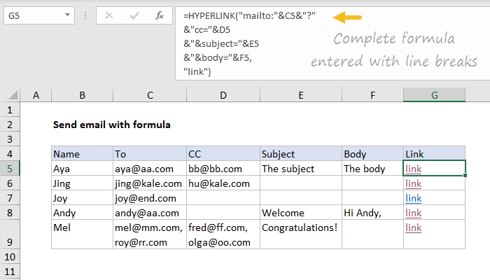 Excel Send email with formula
