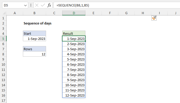 Excel Sequence of days