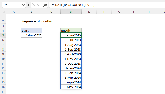 Excel Sequence of months